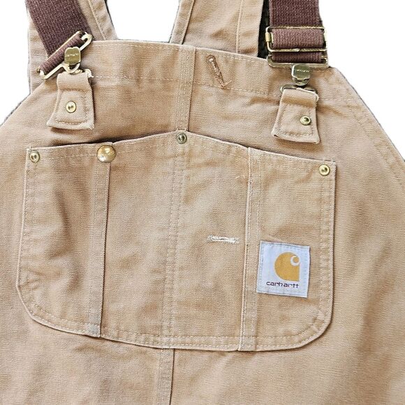 Vintage CARHARTT R01 Bib Overalls Brown Double Knee USA Union Made 48X30 (48X28) - Picture 3 of 11